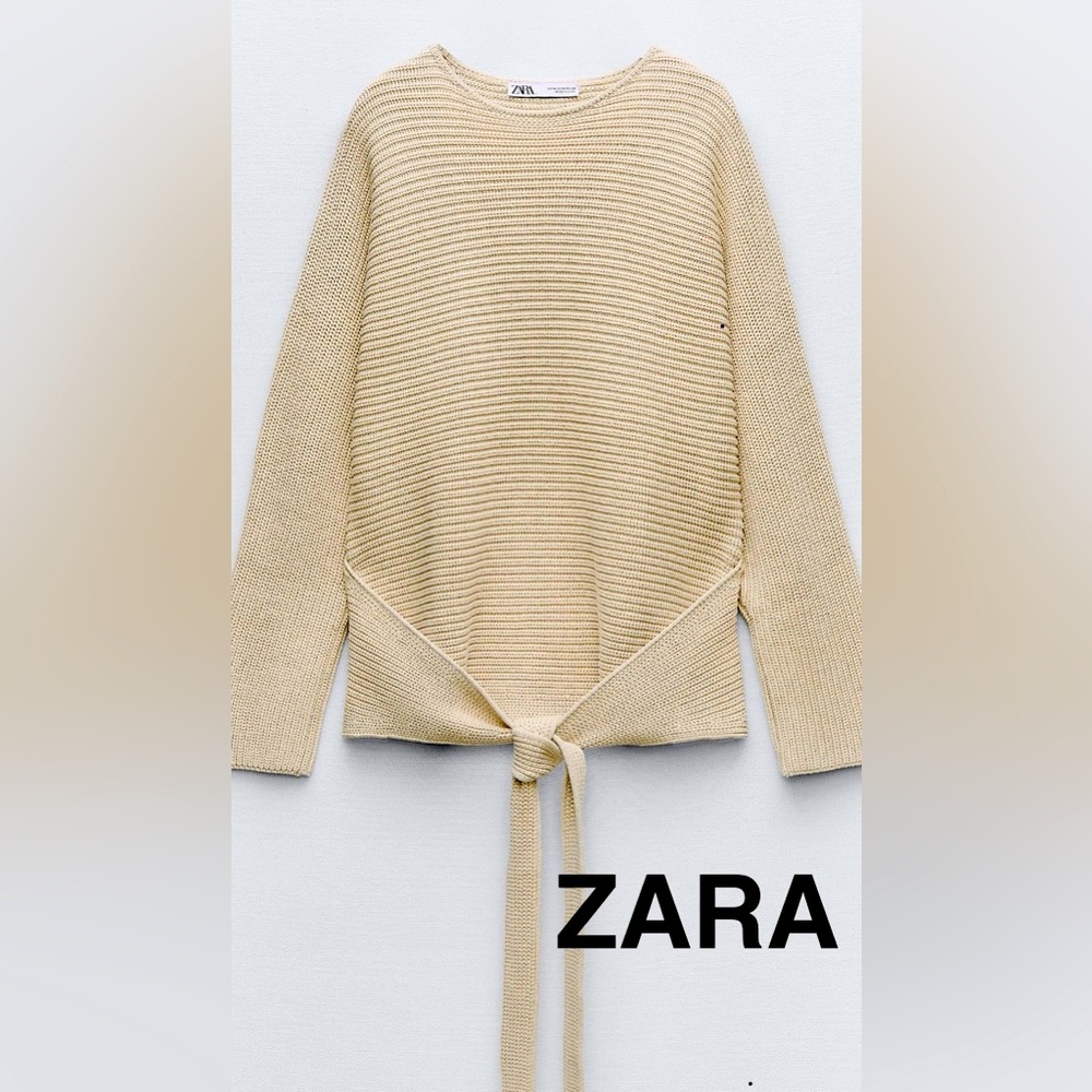 ZARA Tied Knit Cream Sweater - Size L - NEW